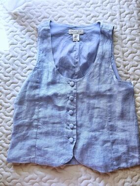 Rachel Zoe Linen Vest Blue Women's Medium Button Up Scoop Neck